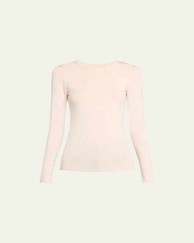 Soft Touch Flat-Edge Long-Sleeve Crewneck Top